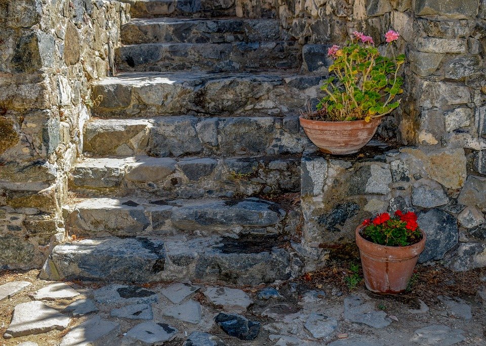 Cyprus, Kalopanayiotis, Monastery, Patio, Stairs