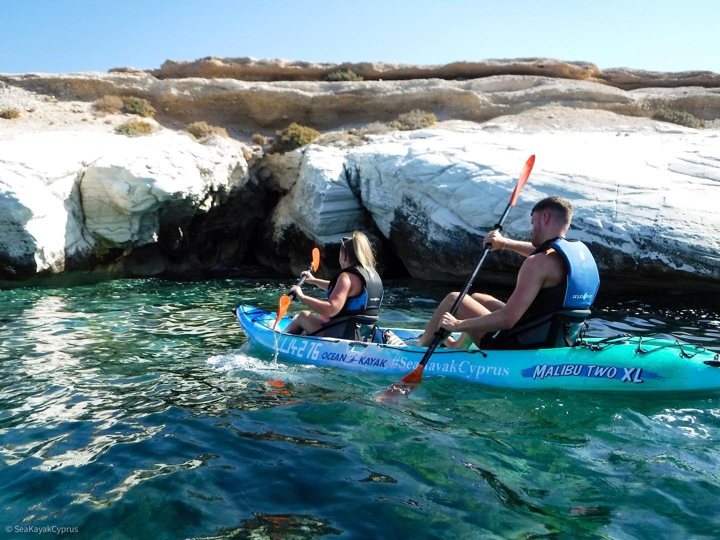 May be an image of 2 people, body of water, nature and text that says "ဆားသန်းစာ 나276 . 나누라 76 CEAN OCEAN-KAYAK KAYAK #Sea avak avakCyprus yprus MALIBU TWO MALIBUTWOX TWOXL XL SeaKayakCyprus"