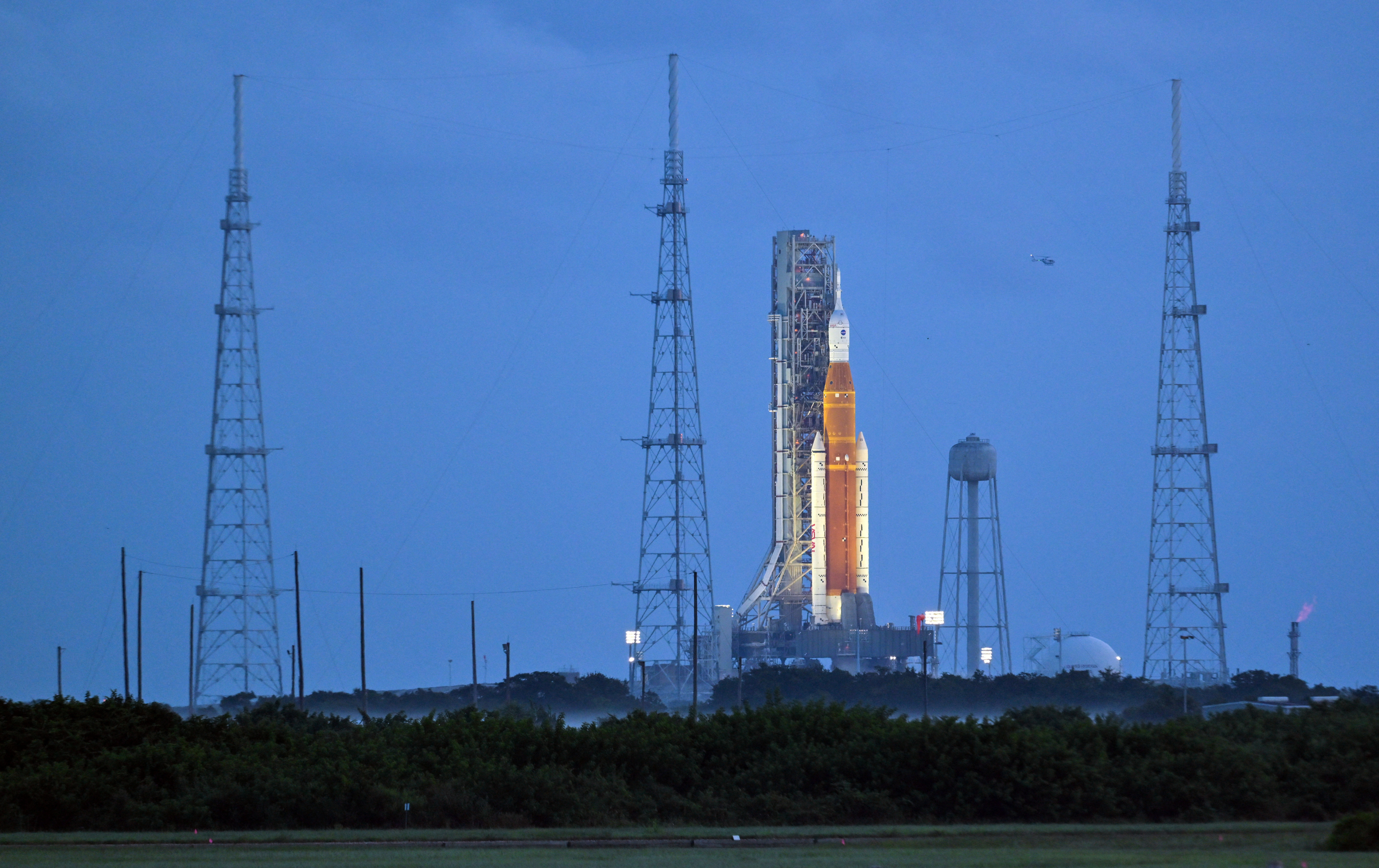 NASA's next-generation moon rocket stands on launch complex 39B as it is prepared for launch in Florida