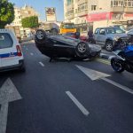Woman’s car overturns on Limassol avenue after collision with double-cab vehicle